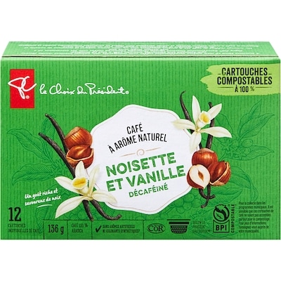 le Choix du Président Cartouches individuelles de café à arôme naturel Vanille et noisette décaféiné 12 ea, 0,83 $/1ch