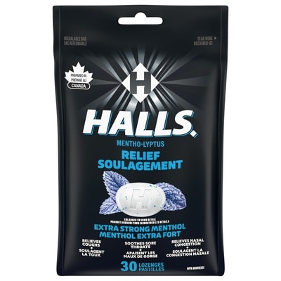 Halls Throat Lozenges, Sore Throat Relief Mentho-Lyptus Extra Strong 30 Count Bag 30 ea, $0.17/1ea