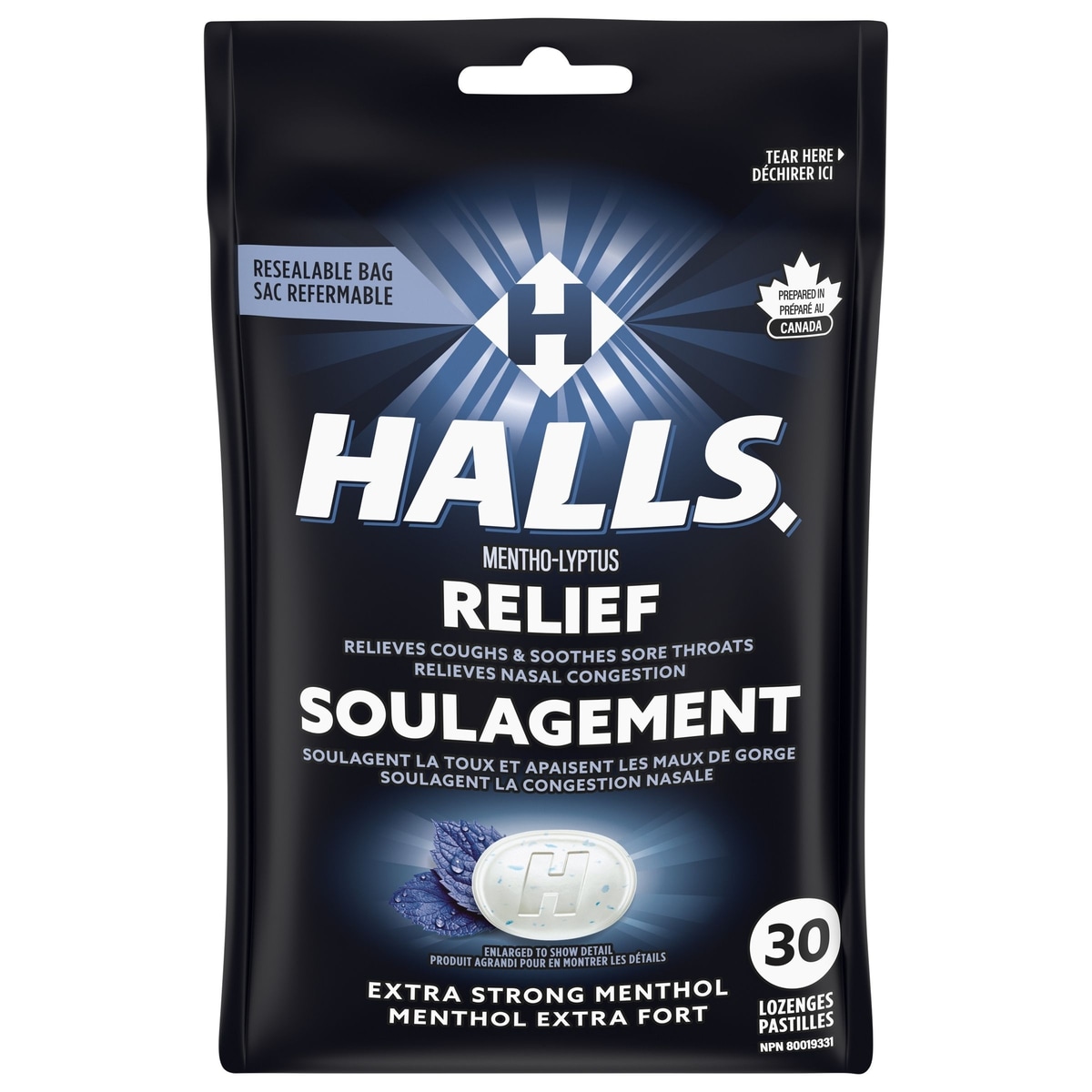 Halls Pastilles pour la gorge, Mentho-Lyptus Extra fort, sac de 30 pastilles 30 ea, 0,13 $/1ch