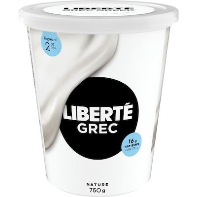 Liberté Grec Yogourt 2 %, Nature, Teneur élevée en protéines 750 g, 1,04 $/100g