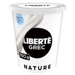 Liberté Grec Yogourt 2 %, Nature, Teneur élevée en protéines 750 g, 1,20 $/100g