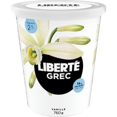Liberté Grec Yogourt 2 %, Vanille, Teneur élevée en protéines 750 g, 1,04 $/100g