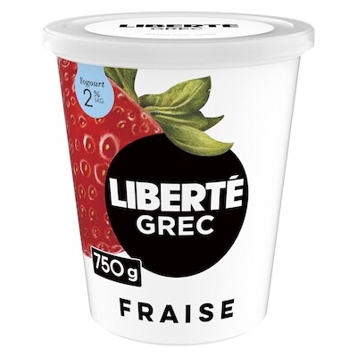 Liberté Grec Yogourt 2 %, Fraise, Teneur élevée en protéines 750 g, 1,07 $/100g