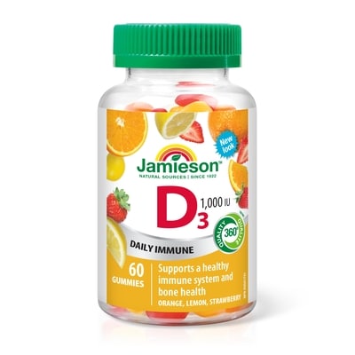 Jamieson Vitamin D3 1,000 IU Gummies Orange, Lemon, Strawberry Flavour 60 ea, $0.23/1ea