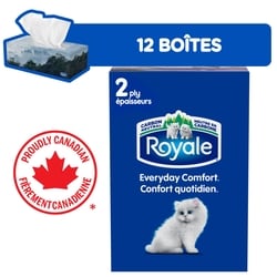 Royale Mouchoirs Confort quotidien à 2 épaisseurs, 12 boîtes, 100 mouchoirs par boîte 1 ea, 0,14 $/1ch