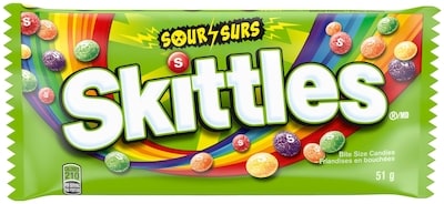Skittles Sour Chewy Candy, Full Size Bag 51 g, $2.45/100g