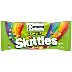 Skittles Sour Chewy Candy, Full Size Bag 51 g, $2.45/100g