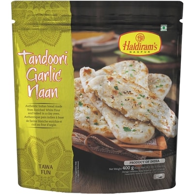 Haldiram’s Pain naan tandoori à l’ail 400 g, 1,12 $/100g