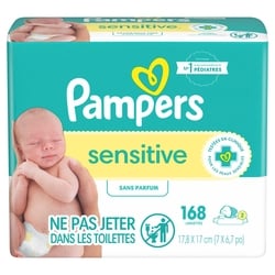 Pampers Lingettes pour bébés non parfumées Pampers Sensitive, 3X boîtes distributrices, 168 lingettes 168 ea, 0,06 $/1ch