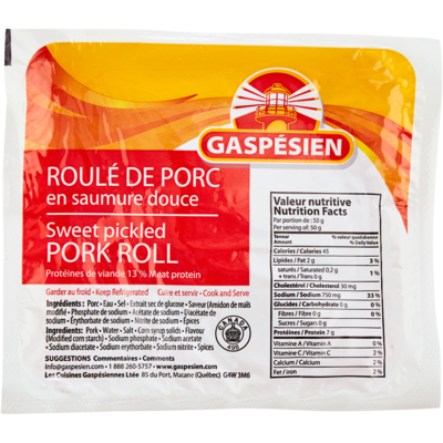 Gaspésien Roulé de porc en saumure 23,13 $/1kg 10,49 $/1lb