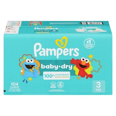 Pampers Couches Baby-Dry, taille 3, 104 couches 104 ea, 0,29 $/1ch