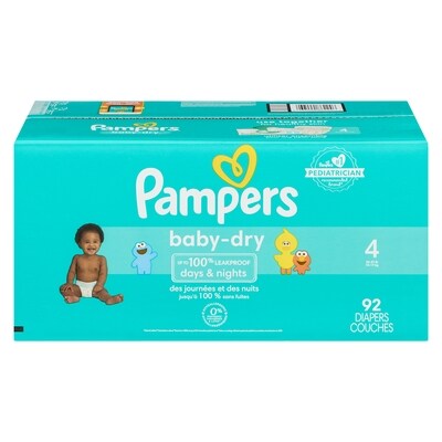Pampers Couches Baby-Dry, taille 4, 92 couches 92 ea, 0,33 $/1ch