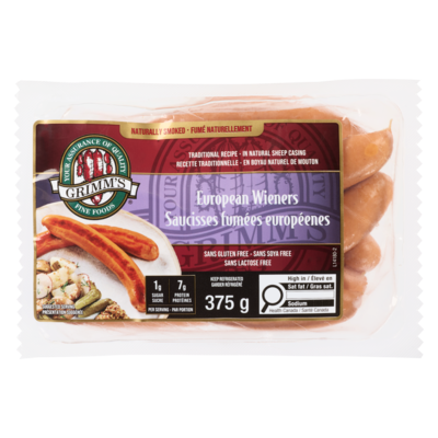 Grimm’s Saucisses de Francfort, européennes 375 g, 2,13 $/100g