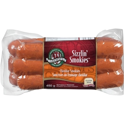 Grimm’s Saucisses fumées, Sizzlin' cheddar 450 g, 2,00 $/100g
