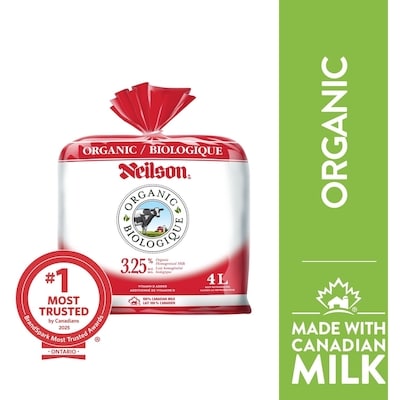 Neilson 3.25% Organic Milk 4 l, $0.30/100ml