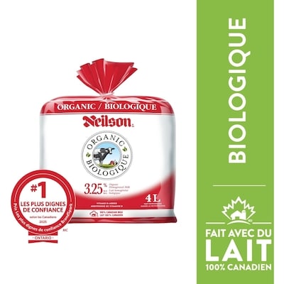 Neilson Lait 3.25% biologique 4 l, 0,30 $/100ml