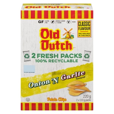 Old Dutch Potato Chips, Onion and Garlic 220 g, $1.59/100g