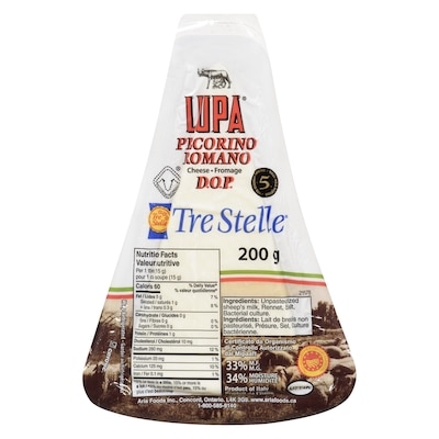 Tre Stelle Cheese Lupa Pecorino Romano 33% M.F. 200 g, $6.00/100g