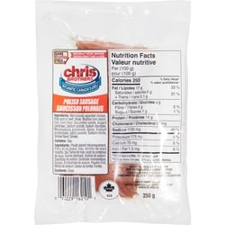 Chris Brothers Polish Sausage 250 g, $2.52/100g