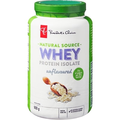 President's Choice Natural Source Whey Protein Isolate Unflavoured Protein Drink Mix 900 g, $5.00/100g
