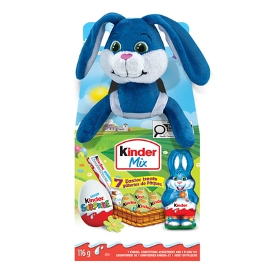 Kinder Assortiment de Pâques avec jouet en peluche surprise, œufs surprises , barres de chocolat et lapin en chocolat, 7 gâteries plus animal rembourré, (divers jouets en peluche) 116 g, 12,06 $/100g