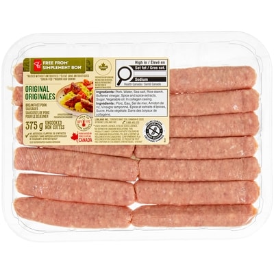 President's Choice Free From Original Breakfast Pork Sausages 375 g, $2.13/100g