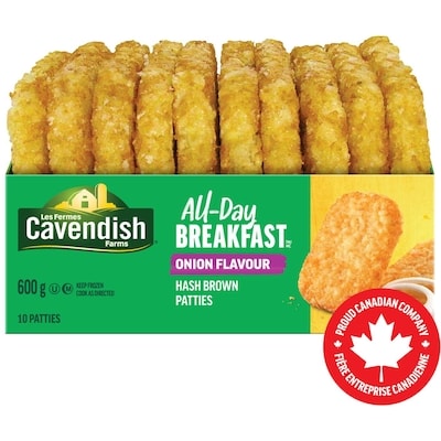 Les Fermes Cavendish Galettes de pommes de terre saveur d'oignon All-Day Breakfast  600 g, 0,75 $/100g