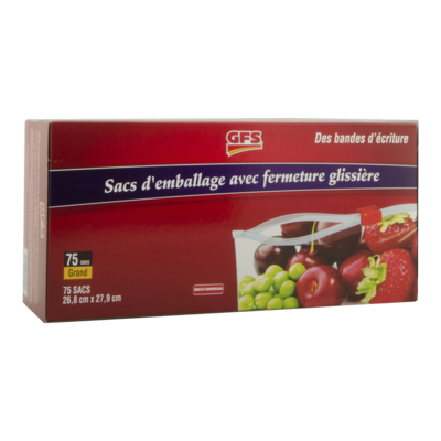 GFS Sacs refermables transparents grand format 75 ea, 0,19 $/1ch