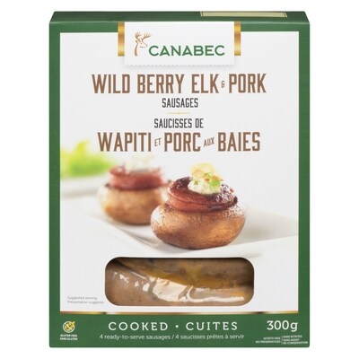 null Saucisses de wapiti et porc aux baies 300 g, 4,33 $/100g