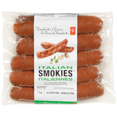 le Choix du Président Saucisses fumées Smokies italiennes 1 kg, 1,60 $/100g