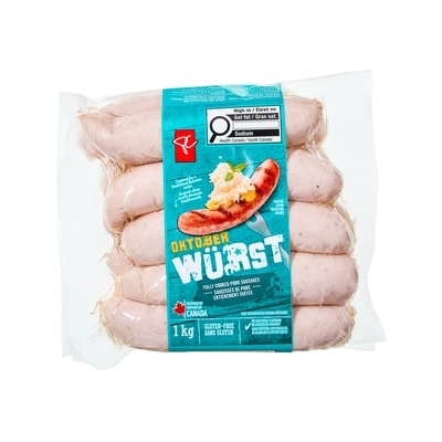 President's Choice October Wurst Fully Cooked Pork Sausages 1 kg, $1.60/100g