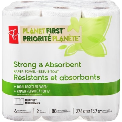 PC Green 6 Strong & Absorbent Regular Paper Towel Rolls  6 ea, $1.83/1ea