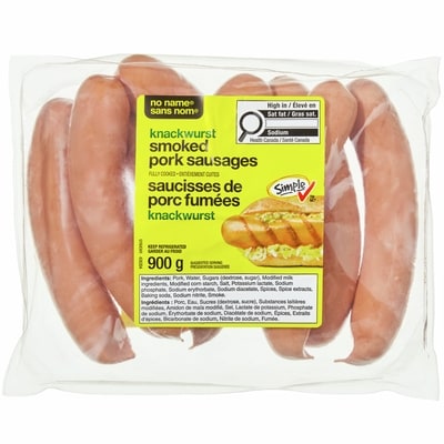 Sans Nom Saucisses knackwurst fumées 900 g, 1,44 $/100g
