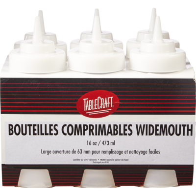 GFS Bouteille distributrice carrée Tablecraft transparente 475 ml (16 oz) 6x1.0 ea, 3,17 $/1ch
