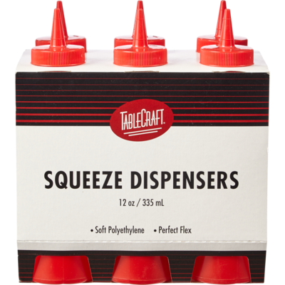 GFS Tablecraft Square Bottle, Dispenser 12 oz Red 6x1.0 ea, $1.50/1ea