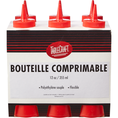 GFS Bouteille distributrice carrée Tablecraft rouge 355 ml (12 oz) 6x1.0 ea, 1,50 $/1ch