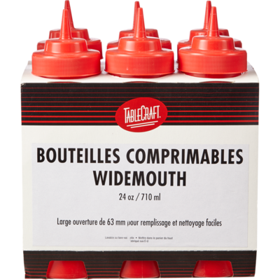 GFS Bouteille distributrice carrée rouge 710 ml (24 oz) Tablecraft 6x1.0 ea, 1,67 $/1ch