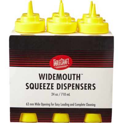 GFS Tablecraft Square Bottle Dispenser, 24 oz Yellow 6x1.0 ea, $1.83/1ea