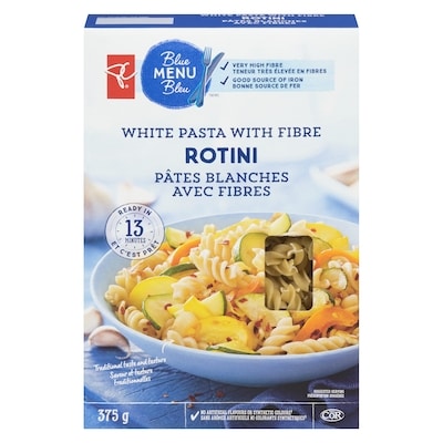 PC Blue Menu White Rotini Pasta With Fibre  375 g, $0.93/100g