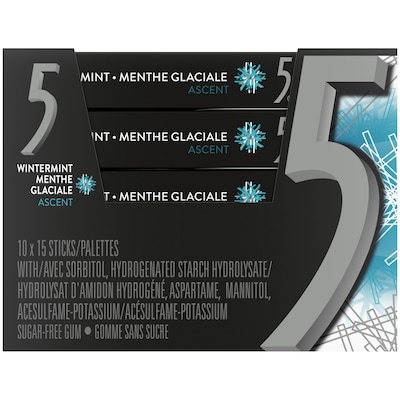 5 Gum Menthe Glaciale Ascent 1 palettes 10x15.0 ea, 0,11 $/1ch