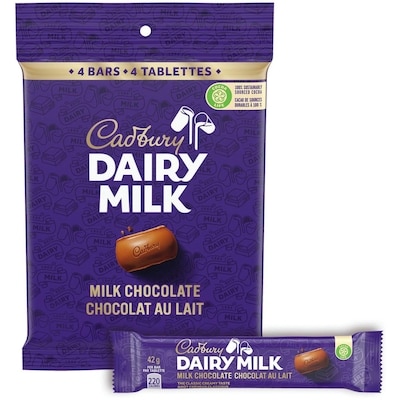 Cadbury Dairy Milk, Milk Chocolate, The Classic Creamy Taste, Chocolate Bars, Multipack, Pack of 4 4x42.0 g, $3.57/100g