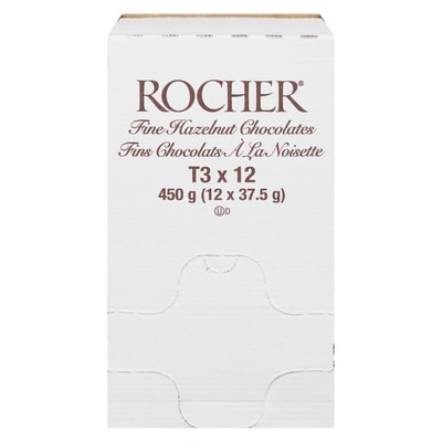 Ferrero Rocher Chocolat fin aux noisettes, 3 chocolats emballés individuellement, lot de 12 12x37.5 g, 4,33 $/100g