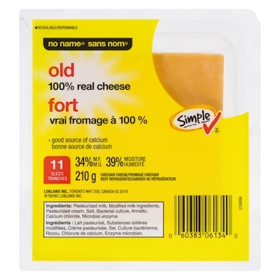 No Name Old Cheddar Cheese Slices  210 g, $2.61/100g