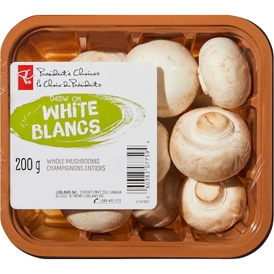 President's Choice Whole White Mushrooms 200 g, $1.25/100g