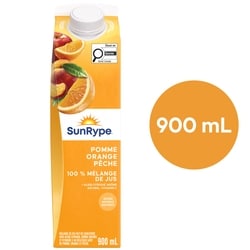 SunRype Jus Pomme orange pêche 900 ml, 0,28 $/100ml
