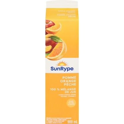 SunRype Jus Pomme orange pêche 900 ml, 0,29 $/100ml