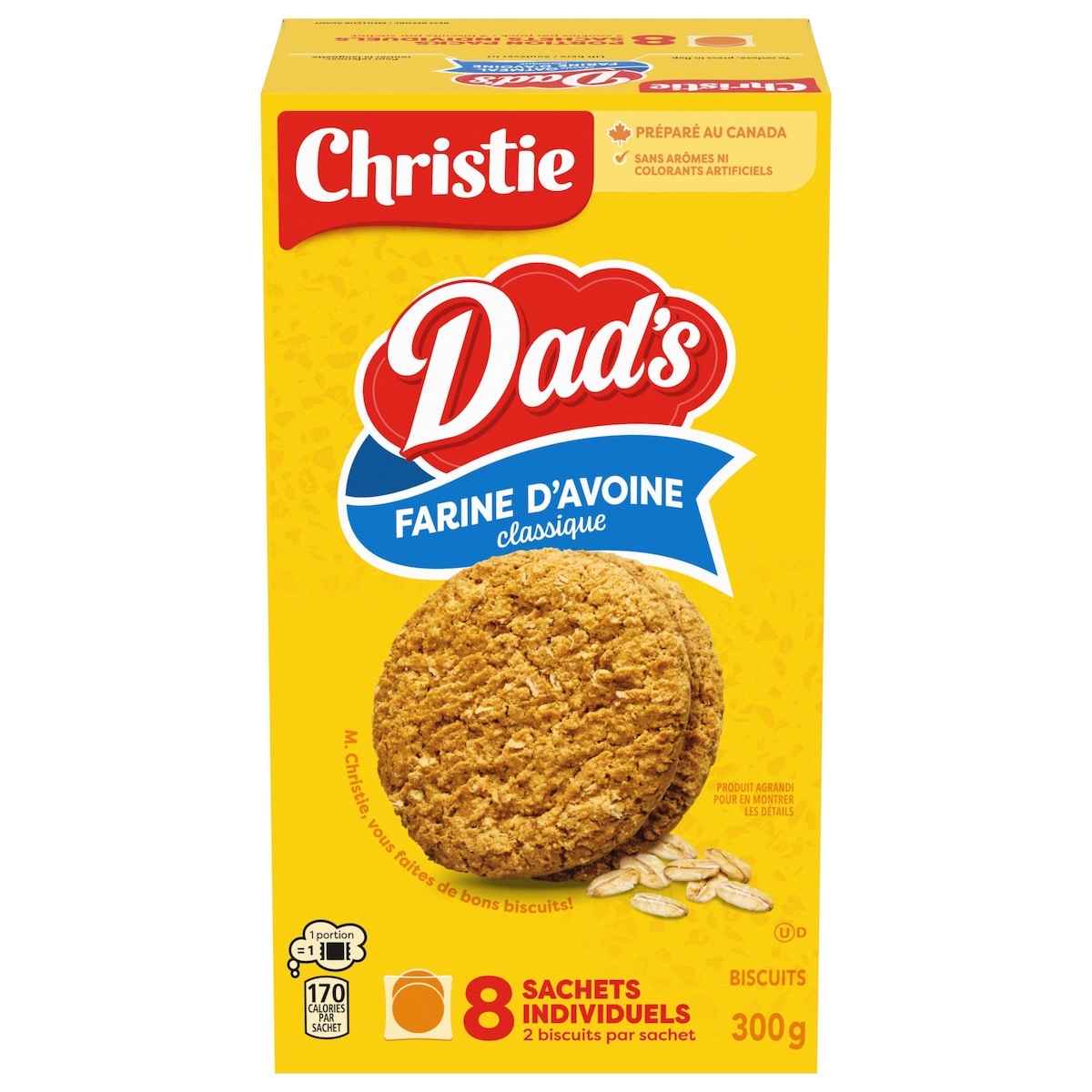 Christie Biscuits DAD's farine d'avoine classique, 8 sachets individuels 300 g, 1,83 $/100g