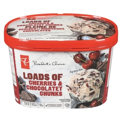 President's Choice Loads Of Cherries & Chocolatey Chunks Light Ice Cream 1.5 l, $0.43/100ml