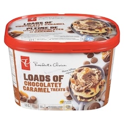 President's Choice Loads Of Chocolatey Caramel Treats Light Ice Cream 1.5 l, $0.50/100ml