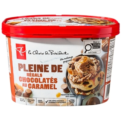 le Choix du Président Crème glacée légère pleine de régals chocolatés au caramel 1.5 l, 0,43 $/100ml